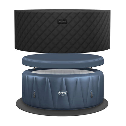 Wave Atlantic Energy-Efficient Hot Tub Bundle | 6-Person Inflatable Spa with Thermal Cover & Insulated Foam Mat | Navy