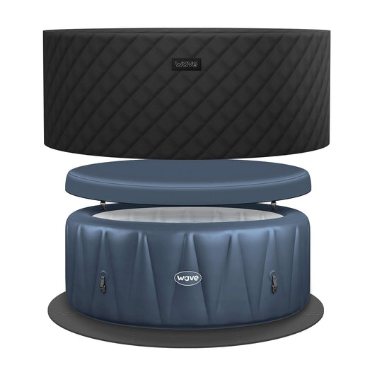 Wave Atlantic Energy-Efficient Hot Tub Bundle | 6-Person Inflatable Spa with Thermal Cover & Insulated Foam Mat | Navy