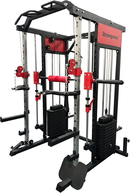 Strongway® Multi Gym Smith Machine with Weights 144KG Weight Stack Included - Multifunction Home Gym Dual Cable Pulley Dip Station Pull Up Bar Strength Training
