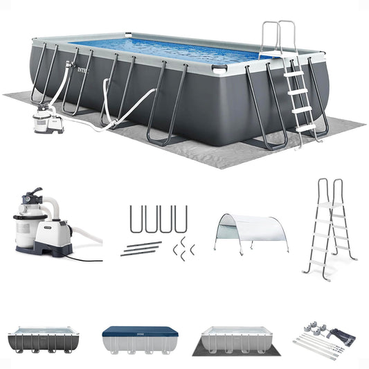 Intex Ultra XTR Frame 24' x 12' x 52" Above Ground Swimming Pool Set with Sand Filter Pump, Pool Cover, Ladder, and Protective Sun Canopy Attachment