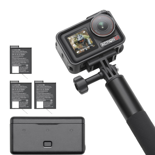 DJI Osmo Action 5 Pro Adventure Combo, Action Camera 4K With 1/1.3" sensor, 12h Extended Battery Life With 3 Batteries, Stabilization, Dual OLED Touchscreens, Mini Action Camera for Travel, Vlog