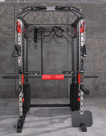 Strongway® Multi Gym Smith Machine with Weights 144KG Weight Stack Included - Multifunction Home Gym Dual Cable Pulley Dip Station Pull Up Bar Strength Training