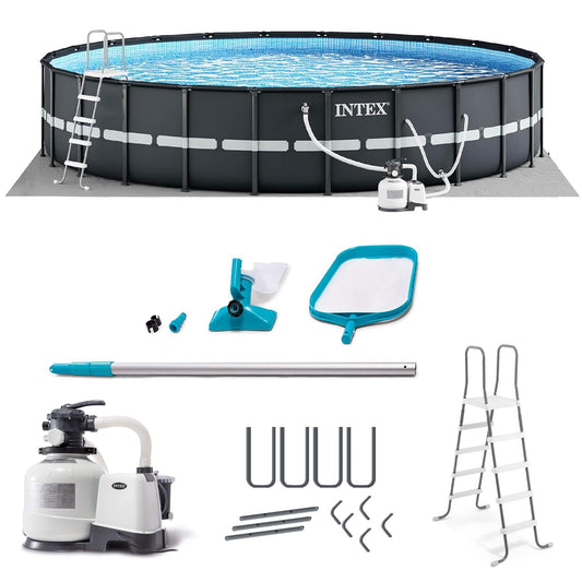 Intex Ultra XTR Frame 18' x 52" Above Ground Swimming Pool with Sand Filter Pump, Ladder, Cover, & Maintenance Accessory Kit with Vacuum and Skimmer