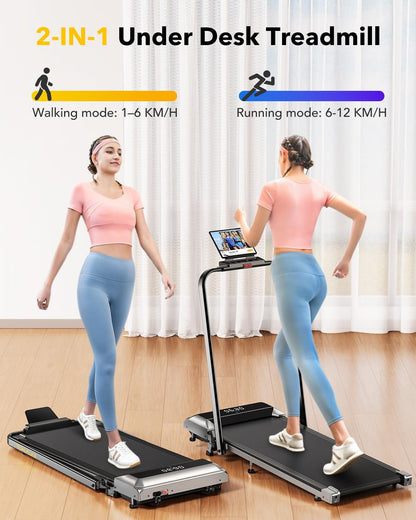 2-in-1 Treadmill, Walking Pad 12 km/hr, 7% Slope, 2.5 HP Electric Folding Treadmill, Extra Large 40 cm, Data Memory Function, App & Remote Control