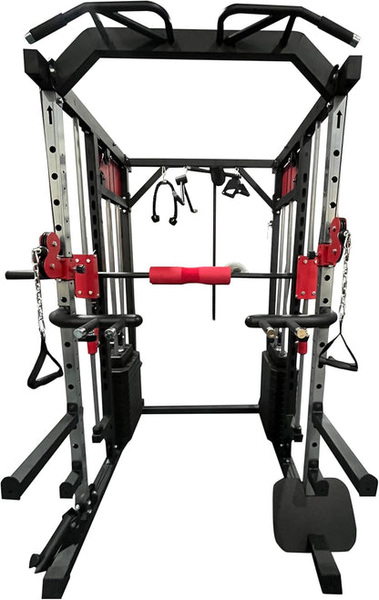 Strongway® Multi Gym Smith Machine with Weights 144KG Weight Stack Included - Multifunction Home Gym Dual Cable Pulley Dip Station Pull Up Bar Strength Training
