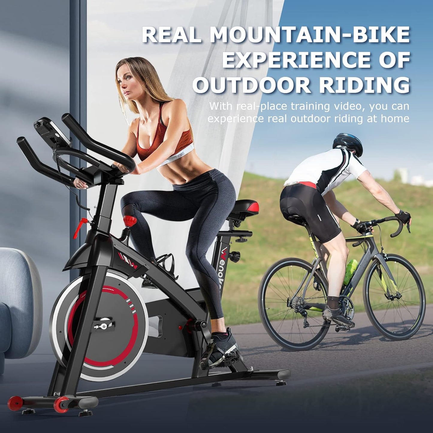 Wenoker Exercise Bike Indoor Cycling, Spin Bike Exercise Equipment for Home Gym Use with LCD Display & Tablet Holder Fitness Workout Cardio Training Machine