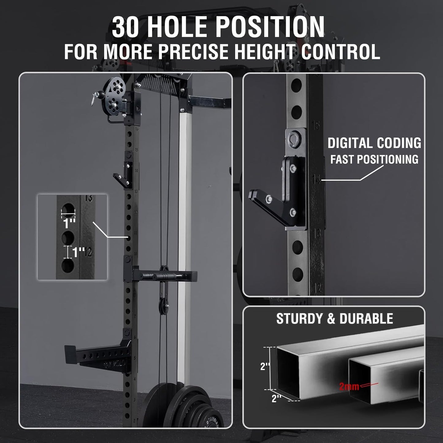 Mikolo Power Cage, 2000LB Squat Rack, Dual Pulley Cable Crossover System, Multi-function Free Weight Home Gym Workout Machine with Attachments