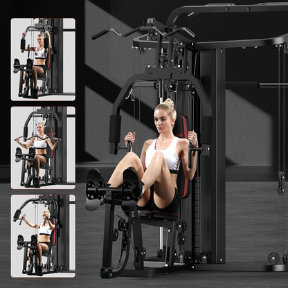 SunHome Multifunction Home Gym System Workout Station,Smith Machine with 138LB Weight Stack, Leg Press, LAT Station for Full Body Training