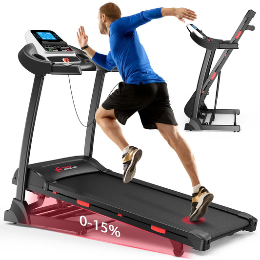 Folding Treadmill 15% Incline Levels, 2024 New Generation Walking Pad Running Machine, 1-16KM/H with 0-15% Auto Incline, Max Weight 150kg, 43 * 119cm Running Belt, 18 Professional Programs