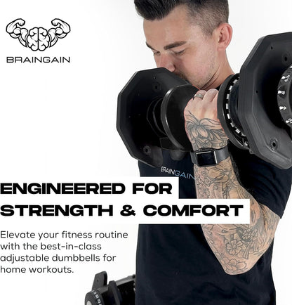 BRAINGAIN Adjustable Dumbbells Set 24kg / 40kg Pair | Space Saving Adjustable Weights for Home Gym | Multiple Dumbbells in One | Smart Click Technology