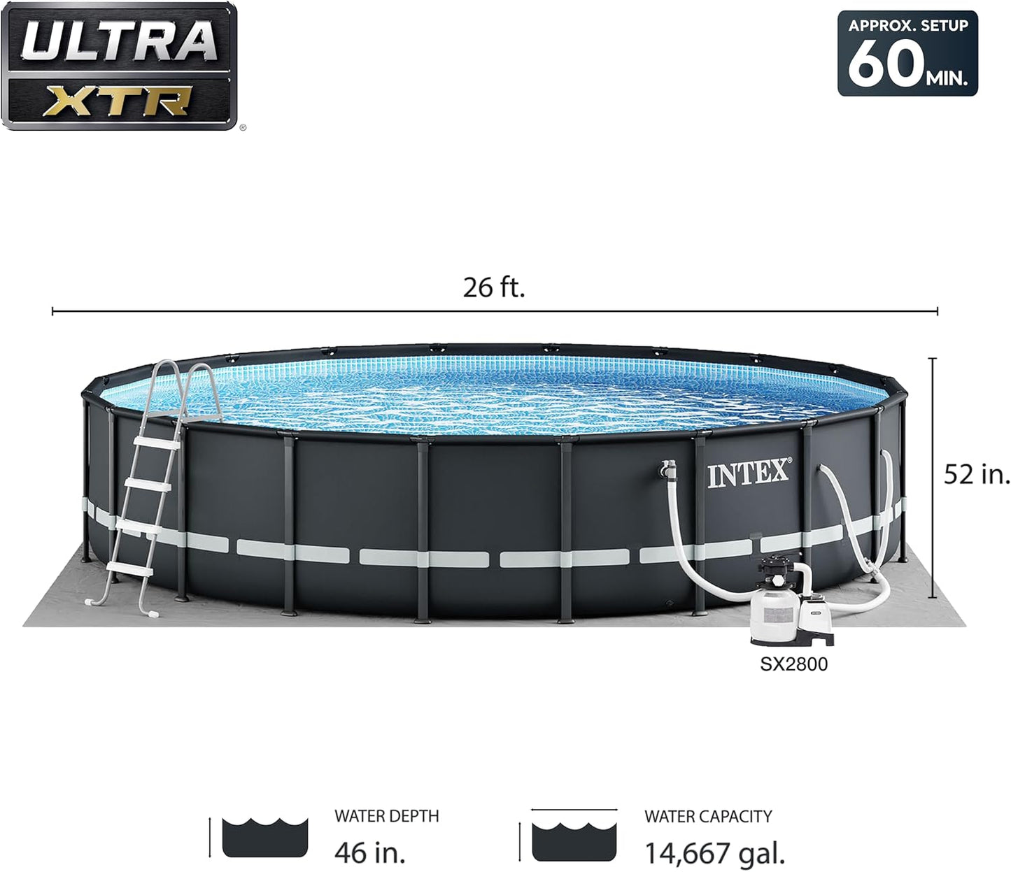 INTEX Above Ground Swimming Pool Set, Ultra XTR 26ft x 52in with Sand Filter Pump