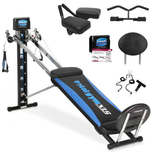 Total Gym XLS Men/Women Universal Total Body Training Home Gym Workout Machine with Squat Stand, Leg Pull, 2 Ankle Cuffs, and Exercise Chart