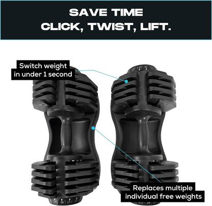 BRAINGAIN Adjustable Dumbbells Set 24kg / 40kg Pair | Space Saving Adjustable Weights for Home Gym | Multiple Dumbbells in One | Smart Click Technology