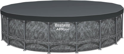 Bestway APX 365 18' x 52" Round Above Ground Swimming Pool Outdoor Backyard Framed Pool Set with Sand Filter Pump, Ladder, and Cover, Dark Marble