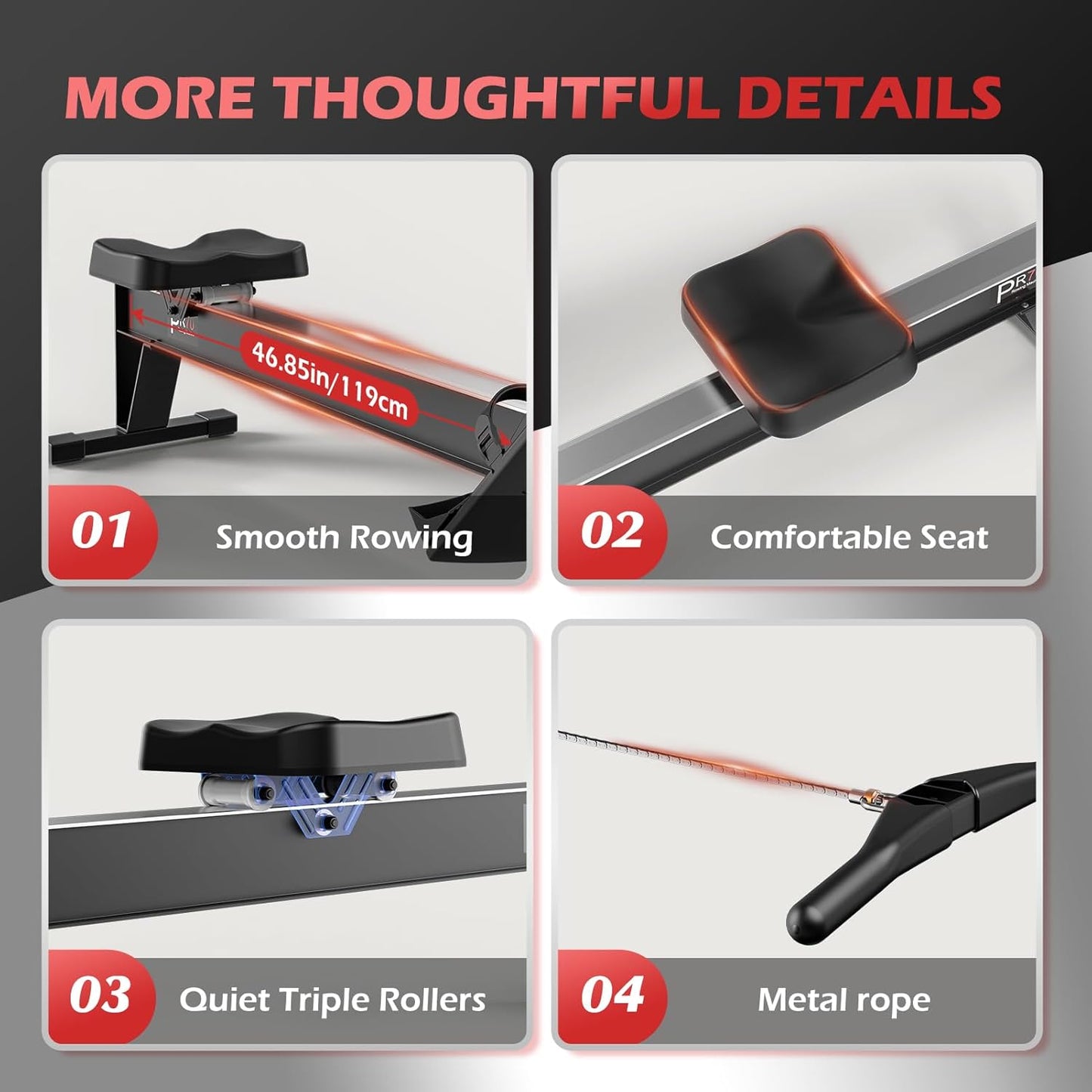 PASYOU Rowing Machine,Air Resistance Rowing Machines for Home Use 10 Gears Adjustable, Super Silent Rower Machine with Bluetooth & Smart Monitor(350LB Weight Capacity) PR70
