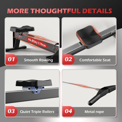 PASYOU Rowing Machine,Air Resistance Rowing Machines for Home Use 10 Gears Adjustable, Super Silent Rower Machine with Bluetooth & Smart Monitor(350LB Weight Capacity) PR70