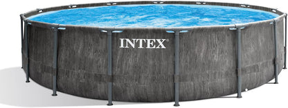 Intex Greywood Prism Frame 15' x 48" Round Above Ground Outdoor Swimming Pool Set with 1000 GPH Filter Pump, Ladder, Ground Cloth, and Pool Cover