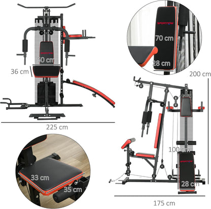 SPORTNOW Multi Gym Workout Station with 65kg Weight Stack, Sit Up Bench, Push Up Stand, Dip Station, Adjustable, Full Body Strength Training for Home Gym