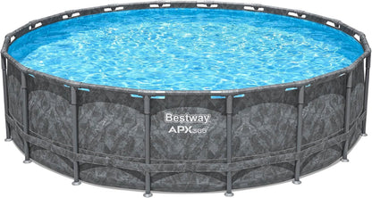 Bestway APX 365 18' x 52" Round Above Ground Swimming Pool Outdoor Backyard Framed Pool Set with Sand Filter Pump, Ladder, and Cover, Dark Marble