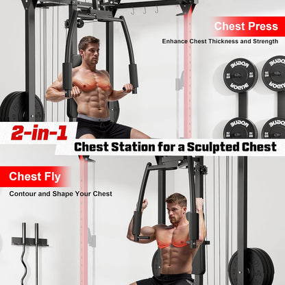ARMAC Smit Machine, 2000LBS Dual Pulley Functional Power Cage, Squat Rack with Cable Crossover System, Home Gym Trainer, Pull-Up Bar, Spotter Arms, Home Gym Equipment