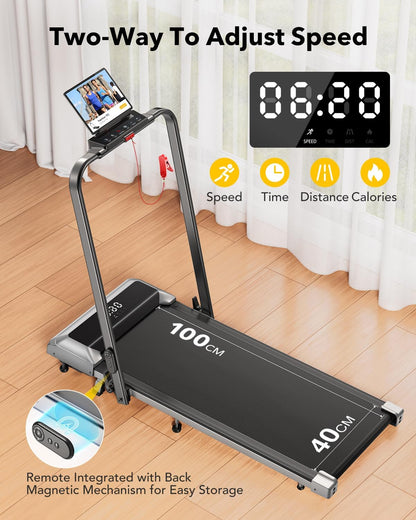 2-in-1 Treadmill, Walking Pad 12 km/hr, 7% Slope, 2.5 HP Electric Folding Treadmill, Extra Large 40 cm, Data Memory Function, App & Remote Control