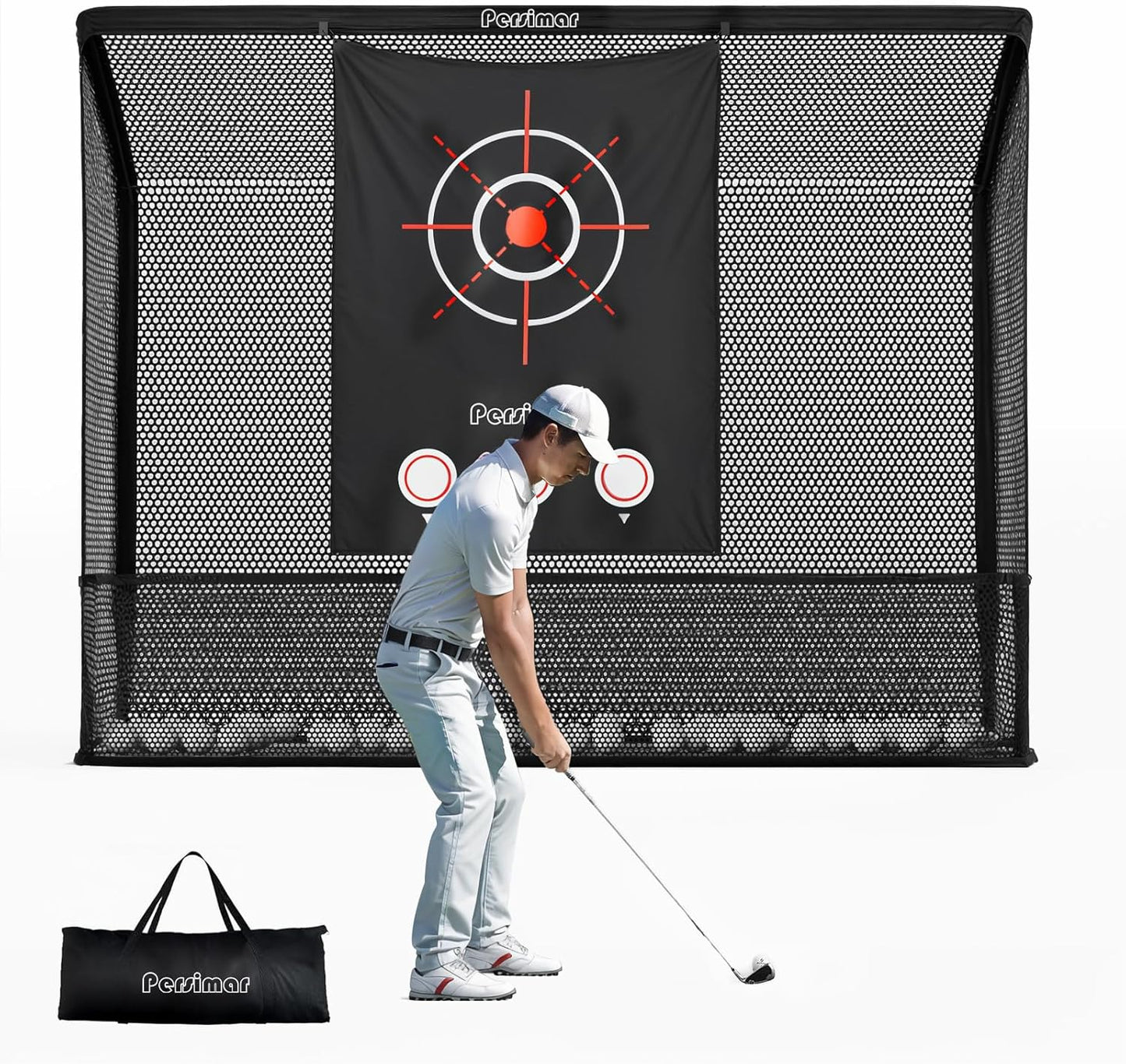 Golf Cage Practice Hitting Net,10x7ft Heavy Steel Frame with 2 Net Side Barriers,for Backyard Driving Chipping Swing Training, Home Range for Indoor& Outdoor.