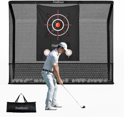 Golf Cage Practice Hitting Net,10x7ft Heavy Steel Frame with 2 Net Side Barriers,for Backyard Driving Chipping Swing Training, Home Range for Indoor& Outdoor.