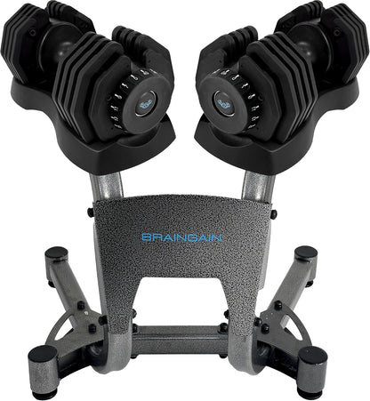 BRAINGAIN Adjustable Dumbbells Set 24kg / 40kg Pair | Space Saving Adjustable Weights for Home Gym | Multiple Dumbbells in One | Smart Click Technology