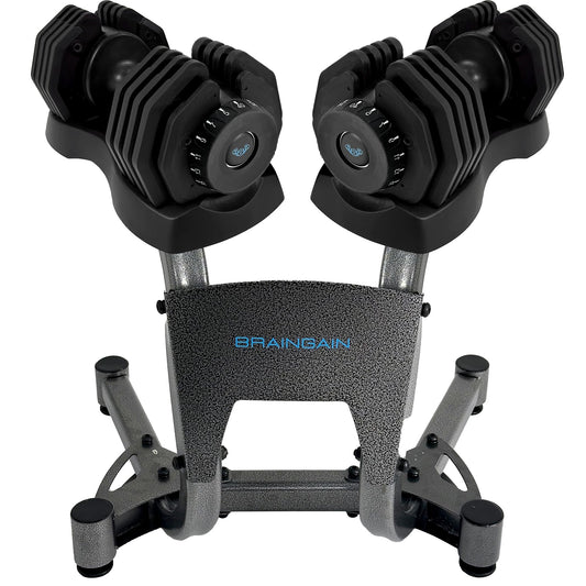 BRAINGAIN Adjustable Dumbbells Set 24kg / 40kg Pair | Space Saving Adjustable Weights for Home Gym | Multiple Dumbbells in One | Smart Click Technology
