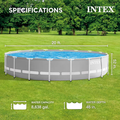 Intex 20ft x 52in Outdoor Prism Frame Above Ground Swimming Pool Set with Cartridge Filter Pump, 2 Lounger Float Chairs and Inflatable Cooler with Lid