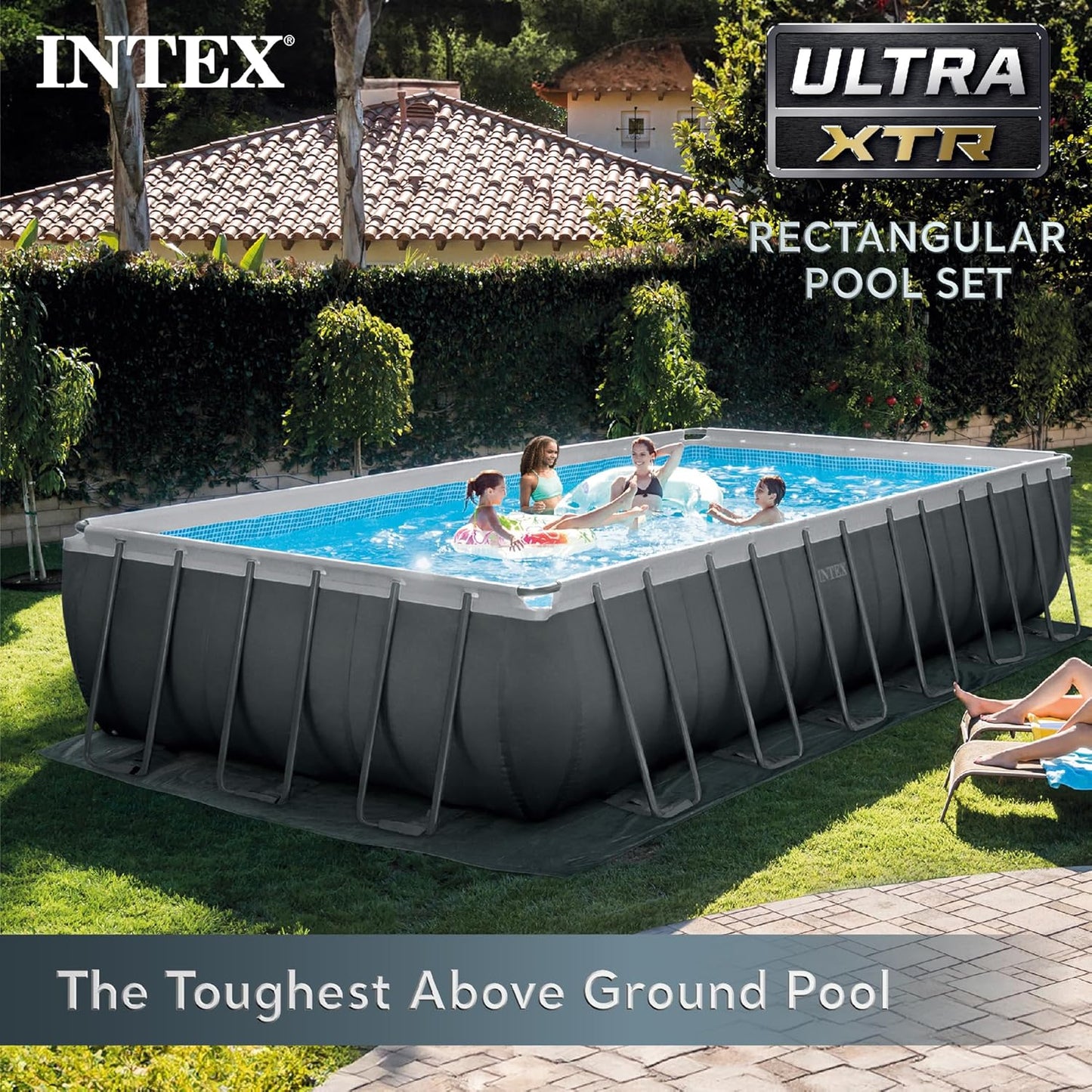 Intex Ultra XTR Frame 24' x 12' x 52" Above Ground Swimming Pool Set with Sand Filter Pump, Pool Cover, Ladder, and Protective Sun Canopy Attachment