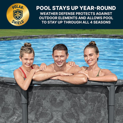 Bestway APX 365 18' x 52" Round Above Ground Swimming Pool Outdoor Backyard Framed Pool Set with Sand Filter Pump, Ladder, and Cover, Dark Marble