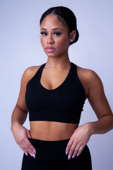 High impact sports bra with three long-line straps